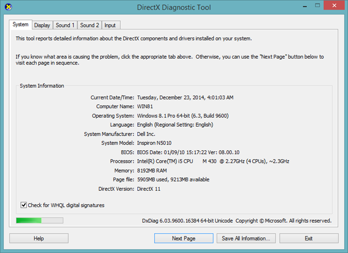 how to check directx version in windows 10